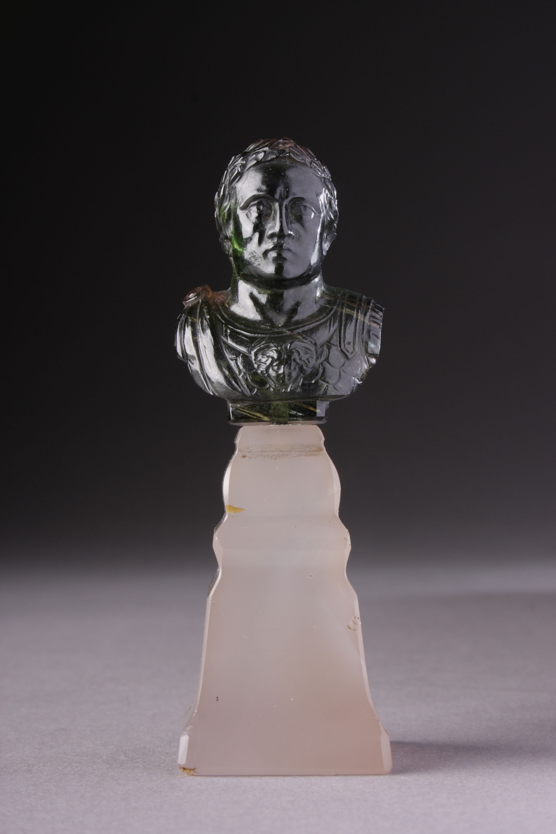 Gem Carved Green Tourmaline 'Chromdravite' Miniature Bust of a Roman Emperor